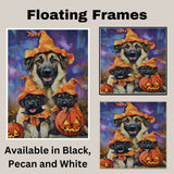 Halloween Anatolian Shepherd Dog Family Wall Art with Pumpkins Fall Farmhouse Decor for Pet Lovers on Ready to Hang 1.5" Thick Canvas Wrap, Floating Framed Canvas, Flat Rolled Canvas