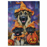 Halloween Anatolian Shepherd Dog Family Wall Art with Pumpkins Fall Farmhouse Decor for Pet Lovers on Ready to Hang 1.5" Thick Canvas Wrap, Floating Framed Canvas, Flat Rolled Canvas