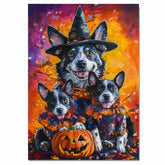 Halloween Witch Australian Cattle Dog Canvas Wall Art with Pumpkins Fall Farmhouse Decor for Pet Lovers on Ready to Hang 1.5" Thick Canvas Wrap, Floating Framed Canvas, Flat Rolled Canvas