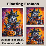 Halloween Witch Australian Cattle Dog Canvas Wall Art with Pumpkins Fall Farmhouse Decor for Pet Lovers on Ready to Hang 1.5" Thick Canvas Wrap, Floating Framed Canvas, Flat Rolled Canvas