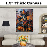 Halloween Witch Hat Australian Kelpie Dog Family Wall Art with Pumpkins Rustic Fall Farmhouse Decor for Pet Lovers on Ready to Hang 1.5" Thick Canvas Wrap, Floating Framed Canvas, Flat Rolled Canvas