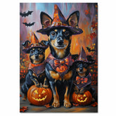 Halloween Witch Hat Australian Kelpie Dog Family Wall Art with Pumpkins Rustic Fall Farmhouse Decor for Pet Lovers on Ready to Hang 1.5" Thick Canvas Wrap, Floating Framed Canvas, Flat Rolled Canvas