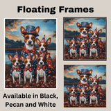 Basenji Dog Mom and Puppies in Patriotic Outfits with Party Hats and Bowties by Lakeside Sunset in a Colorful Americana Painting on Ready to Hang 1.5" Thick Canvas Wrap, Floating Framed Canvas, Flat Rolled Canvas