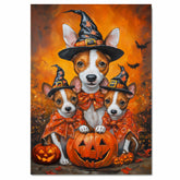 Basenji Dog Vintage Halloween Canvas Wall Art with Pumpkins Fall Thanksgiving Decor for Pet Lovers on Ready to Hang 1.5" Thick Canvas Wrap, Floating Framed Canvas, Flat Rolled Canvas