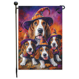 Basset Hound Dog Witch Pumpkin Yard Banner Autumn Outdoor Lawn Pathway Dog Lover Gift Halloween Night Forest Bats Garden Flag for Outside Home Party Decor
