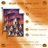 Basset Hound Dog Witch Pumpkin Yard Banner Autumn Outdoor Lawn Pathway Dog Lover Gift Halloween Night Forest Bats Garden Flag for Outside Home Party Decor