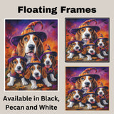 Basset Hound Dog and Puppy Halloween Canvas Wall Art with Witch Hat Fall Farmhouse Decor for Autumn on Ready to Hang 1.5" Thick Canvas Wrap, Floating Framed Canvas, Flat Rolled Canvas