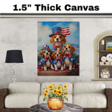 Beagle Dog Family Patriotic Portrait – Oil Painting of Mom and 3 Pups in Stars and Stripes Hats and Bowties on Ready to Hang 1.5" Thick Canvas Wrap, Floating Framed Canvas, Flat Rolled Canvas