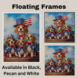Beagle Dog Family Patriotic Portrait – Oil Painting of Mom and 3 Pups in Stars and Stripes Hats and Bowties on Ready to Hang 1.5" Thick Canvas Wrap, Floating Framed Canvas, Flat Rolled Canvas