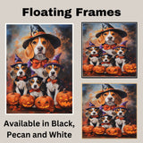 Halloween Beagle Dog and Puppy Canvas Wall Art with Witch Hats Fall Decor for Thanksgiving Party on Ready to Hang 1.5" Thick Canvas Wrap, Floating Framed Canvas, Flat Rolled Canvas