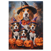Halloween Beagle Dog and Puppy Canvas Wall Art with Witch Hats Fall Decor for Thanksgiving Party on Ready to Hang 1.5" Thick Canvas Wrap, Floating Framed Canvas, Flat Rolled Canvas