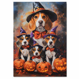 Halloween Beagle Dog and Puppy Canvas Wall Art with Witch Hats Fall Decor for Thanksgiving Party on Ready to Hang 1.5" Thick Canvas Wrap, Floating Framed Canvas, Flat Rolled Canvas