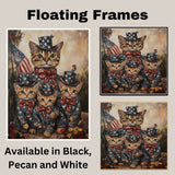 Charming Patriotic Bengal Cat Family Oil Painting with Mother Cat and Three Kittens in Starry Outfits and Bow Ties on Ready to Hang 1.5" Thick Canvas Wrap, Floating Framed Canvas, Flat Rolled Canvas