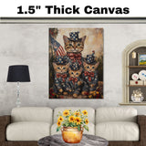Charming Patriotic Bengal Cat Family Oil Painting with Mother Cat and Three Kittens in Starry Outfits and Bow Ties on Ready to Hang 1.5" Thick Canvas Wrap, Floating Framed Canvas, Flat Rolled Canvas