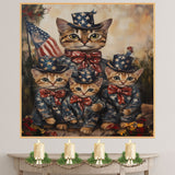 Charming Patriotic Bengal Cat Family Oil Painting with Mother Cat and Three Kittens in Starry Outfits and Bow Ties on Ready to Hang 1.5" Thick Canvas Wrap, Floating Framed Canvas, Flat Rolled Canvas