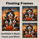 Halloween Witch Hat Bernedoodle Dog Wall Art with Pumpkins Fall Farmhouse Canvas Decor for Pet Lovers on Ready to Hang 1.5" Thick Canvas Wrap, Floating Framed Canvas, Flat Rolled Canvas