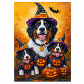 Bernese Mountain Dog Halloween Witch Pumpkin Canvas Wall Art Fall Farmhouse Decor for Pet Lovers on Ready to Hang 1.5" Thick Canvas Wrap, Floating Framed Canvas, Flat Rolled Canvas