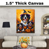 Bernese Mountain Dog Halloween Witch Pumpkin Canvas Wall Art Fall Farmhouse Decor for Pet Lovers on Ready to Hang 1.5" Thick Canvas Wrap, Floating Framed Canvas, Flat Rolled Canvas