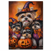 Biewer Terrier Dog Family Halloween Canvas Wall Art with Pumpkins Fall Farmhouse Decor for Pet Lovers on Ready to Hang 1.5" Thick Canvas Wrap, Floating Framed Canvas, Flat Rolled Canvas