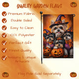 Biewer Terrier Dog Pumpkin Forest Rustic Maple Leaves Garden Flag for Halloween Seasonal Decor for Thanksgiving Spooky Yard Flag for Farmhouse Lawn Decorations