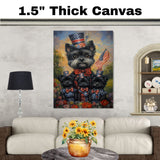 Black Affenpinscher Mother and Puppies Dressed in Patriotic Red White and Blue with Hats and American Flag in Flower Field on Ready to Hang 1.5" Thick Canvas Wrap, Floating Framed Canvas, Flat Rolled Canvas