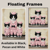 Colorful Oil Painting of Texudo Cat Family in Rainbow Outfits with Roses and Hearts for Cat Lovers and Whimsical Art Enthusiasts on Ready to Hang 1.5" Thick Canvas Wrap, Floating Framed Canvas, Flat Rolled Canvas