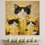 Elegant Tuxedo Cat Family in Heart Outfits Black and White Cats in Red Bow Ties Cat Lovers Artwork on Ready to Hang 1.5" Thick Canvas Wrap, Floating Framed Canvas, Flat Rolled Canvas