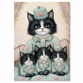 Mother Cat and Kittens in Floral Dresses with Roses Whimsical Tuxedo Cat Family Artwork for Valentine's Day and Cat Lovers Decor on Ready to Hang 1.5" Thick Canvas Wrap, Floating Framed Canvas, Flat Rolled Canvas