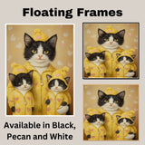 Elegant Tuxedo Cat Family in Heart Outfits Black and White Cats in Red Bow Ties Cat Lovers Artwork on Ready to Hang 1.5" Thick Canvas Wrap, Floating Framed Canvas, Flat Rolled Canvas