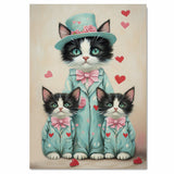 Charming Mother Cat with Kittens in Pink Floral Outfits Whimsical Tuxedo Cat Art for Nursery and Cat Lovers on Ready to Hang 1.5" Thick Canvas Wrap, Floating Framed Canvas, Flat Rolled Canvas
