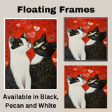 Romantic Cat Couple Against Red Heart Background Charming Tuxedo Cats Artwork for Valentine's Day and Cat Lovers Home Decor on Ready to Hang 1.5" Thick Canvas Wrap, Floating Framed Canvas, Flat Rolled Canvas