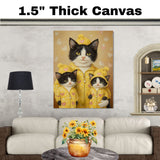Elegant Tuxedo Cat Family in Heart Outfits Black and White Cats in Red Bow Ties Cat Lovers Artwork on Ready to Hang 1.5" Thick Canvas Wrap, Floating Framed Canvas, Flat Rolled Canvas