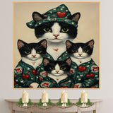 Romantic Tuxedo Cats with Heart Background Red and White Love Themed Artwork for Cat Lovers and Valentine's Decor on Ready to Hang 1.5" Thick Canvas Wrap, Floating Framed Canvas, Flat Rolled Canvas
