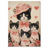 Charming Tuxedo Cats Portrait with Hearts Romantic Black and White Kittens Artwork for Cat Lovers Gift on Ready to Hang 1.5" Thick Canvas Wrap, Floating Framed Canvas, Flat Rolled Canvas