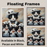 Romantic Oil Painting of Two Tuxedo Cats Gazing at a Hanging Heart on Fiery Background with Pink and Red Love Accents on Ready to Hang 1.5" Thick Canvas Wrap, Floating Framed Canvas, Flat Rolled Canvas