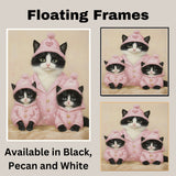 Mother Cat and Kittens in Mint Green Outfits with Pink Bows Hearts and Roses Whimsical Black and White Tuxedo Cat Family Portrait on Ready to Hang 1.5" Thick Canvas Wrap, Floating Framed Canvas, Flat Rolled Canvas