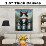 Mother Tuxedo Cat and Three Kittens in Patriotic Uncle Sam Outfits with Stars and Bow Ties in Farm Country Setting on Ready to Hang 1.5" Thick Canvas Wrap, Floating Framed Canvas, Flat Rolled Canvas