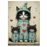 Elegant Oil Painting of Mother Texudo Cat and Kittens in Purple Outfits with Roses Hearts and Bows on Beige Background for Cat Lovers on Ready to Hang 1.5" Thick Canvas Wrap, Floating Framed Canvas, Flat Rolled Canvas