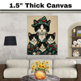 Romantic Tuxedo Cats with Heart Background Red and White Love Themed Artwork for Cat Lovers and Valentine's Decor on Ready to Hang 1.5" Thick Canvas Wrap, Floating Framed Canvas, Flat Rolled Canvas