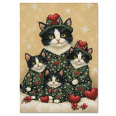 Mother Cat and Kittens in Colorful Rainbow Outfits with Party Hats and Hearts Whimsical Black and White Tuxedo Cat Family Celebration Portrait on Ready to Hang 1.5" Thick Canvas Wrap, Floating Framed Canvas, Flat Rolled Canvas