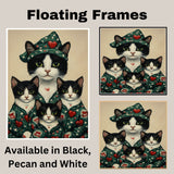 Romantic Tuxedo Cats with Heart Background Red and White Love Themed Artwork for Cat Lovers and Valentine's Decor on Ready to Hang 1.5" Thick Canvas Wrap, Floating Framed Canvas, Flat Rolled Canvas