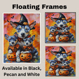 Halloween Blue Heeler Dog Family Canvas Wall Art with Pumpkins Rustic Fall Decoration for Dog Moms on Ready to Hang 1.5" Thick Canvas Wrap, Floating Framed Canvas, Flat Rolled Canvas