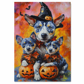 Halloween Blue Heeler Dog Family Canvas Wall Art with Pumpkins Rustic Fall Decoration for Dog Moms on Ready to Hang 1.5" Thick Canvas Wrap, Floating Framed Canvas, Flat Rolled Canvas