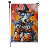 Rustic Dog Fall Garden Flag Halloween Blue Heeler Party Banner for Lawn Outdoor Yard Banner Witch Pumpkin Home Yard Flag Autumn Decoration for Garden Pathway