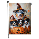 Australian Shepherd Dog Halloween Welcome Yard Flag for Farmhouse Holiday Yard Outdoor Decoration for Fall Pumpkin Garden Banner for Outside Home Lawn Decor