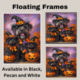 Bouvier des Flandres Halloween Canvas Wall Art with Pumpkins and Witch Hat Rustic Fall Decoration for Dining Rooms on Ready to Hang 1.5" Thick Canvas Wrap, Floating Framed Canvas, Flat Rolled Canvas