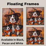 Brittany Spaniel Dog Halloween Canvas Wall Art with Pumpkins and Witch Hats Rustic Fall Accent for Cozy Autumn Homes on Ready to Hang 1.5" Thick Canvas Wrap, Floating Framed Canvas, Flat Rolled Canvas