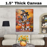 Boxer Dog Halloween Canvas Wall Art with Pumpkins and Witch Hats Rustic Fall Accent for Cozy Farmhouse Homes on Ready to Hang 1.5" Thick Canvas Wrap, Floating Framed Canvas, Flat Rolled Canvas