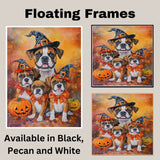 Boxer Dog Halloween Canvas Wall Art with Pumpkins and Witch Hats Rustic Fall Accent for Cozy Farmhouse Homes on Ready to Hang 1.5" Thick Canvas Wrap, Floating Framed Canvas, Flat Rolled Canvas