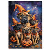 Bullmastiff Dog Halloween Canvas Wall Art with Witch Hat and Pumpkins Rustic Fall Accent for Farmhouse Homes on Ready to Hang 1.5" Thick Canvas Wrap, Floating Framed Canvas, Flat Rolled Canvas